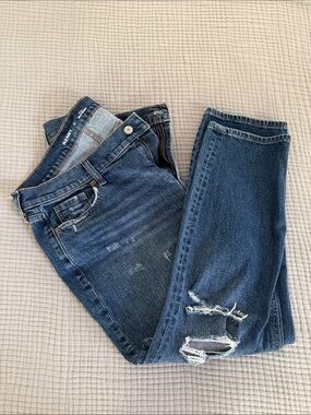 Old Navy Women's Distressed Dark Blue Boyfriend Jeans